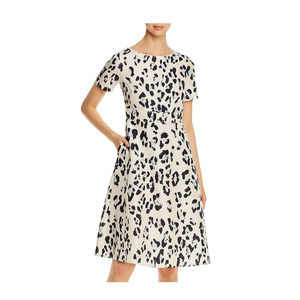Lafayette 148 Amanda 100% Silk A-Line Leopard Dress 8 Cream Black Animal Print